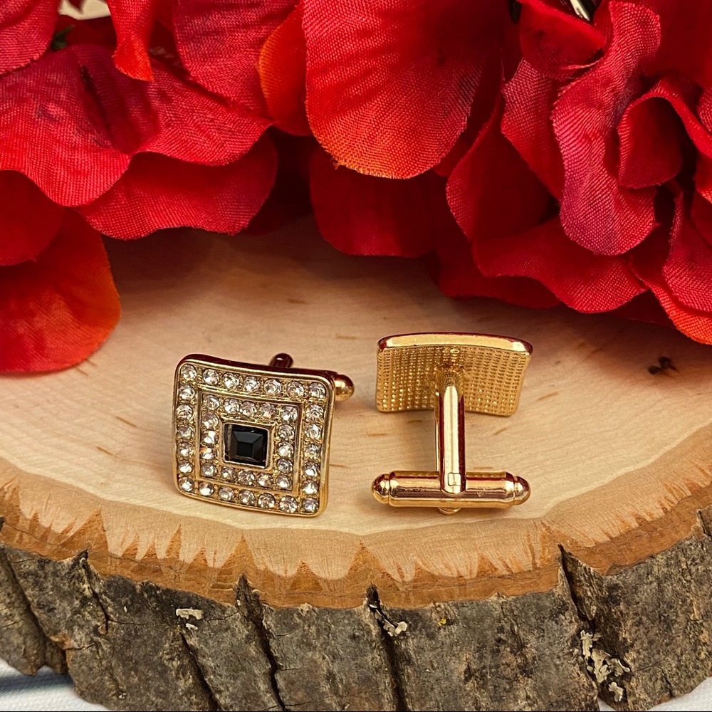 Square Cufflinks with Black & Silver Crystals - Picture 10 of 16